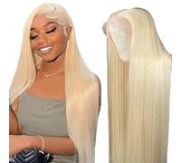 Hxxcoup Human Hair Wig Straight 13x4 Lace Front #613 Blonde Pelucas Cabello Natural Pelucas Para Mujer Glueless Wear and Go Blenched Knots with Baby Hair for Woman Minimal Smell 30 Inch