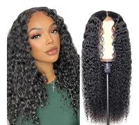 Hxxcoup Human Hair Wig Water Wave Humano Peluca Cabello 5X5 Lace Front Pelucas Mujer Pelo Natural Black Virgin Hair Glueless Wear and Go for Women Minimal Smell 26 Inch