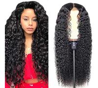 Hxxcoup Human Hair Wig Water Wave Humano Peluca Cabello 5X5 Lace Front Pelucas Mujer Pelo Natural Black Virgin Hair Glueless Wear and Go for Women Minimal Smell 12 Inch