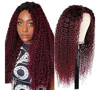 Hxxcoup Kinky Curly 13 x 4 Encaje Frontal Humano Hair Wig P1B/99J Highlight Burgundy 150% Density Real Peluca sin procesar Brazilian Virgen Humano Hair para mujeres Pre Placked With Hairline 22