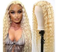 Hxxcoup Kinky Curly 13 x 4 Peluca de pelo humano frontal #613 rubio claro 150% densidad peluca real sin procesar brasileña virgen humana para mujeres pre placked with hairline 20 pulgadas