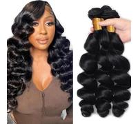 Hxxcoup Loose Wave Bundles Human Hair Extension Tissage Cabello Humano Double Weft Brazilian Virgin Hair 1B Natural Black Minimal Tangle&Shedding 3 Bundles Total 300g 22 24 26 Inch