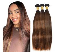Hxxcoup P4/30 Highlight Brown Straight Human Hair Bundles Double Weft Unprocessed Brazilian Remy Hair Extensions Premium Cabello humano With Minimal Tangle 24 26 28 Inch For Women