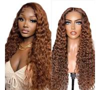 Hxxcoup Pelucas Cabello Natural 13x1 Lace Human Hair Wig #30 Light Brown Water Wave Pre Plucked Hairline with Baby Hair Unprocessed Hair Transparent Lace for Women Minimal Smell 26 Inch