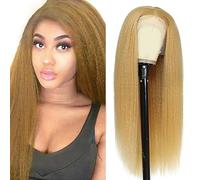 Hxxcoup Pelucas Cabello Natural 13x4 Lace Human Hair Wig #27 Blonde Yaki Wave Pre Plucked Hairline with Baby Hair Unprocessed Hair Transparent Lace for Women Minimal Smell 32 Inch