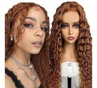 Hxxcoup Pelucas Cabello Natural 13x4 Lace Human Hair Wig #30 Light Brown Curly Wave Pre Plucked Hairline with Baby Hair Unprocessed Hair Transparent Lace for Women Minimal Smell 18 Inch