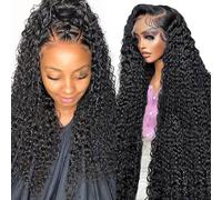 Hxxcoup Pelucas Mujer Pelo Natural Human Hair Wig Peluca Lace Front 13x1 Transparent Lace Natural Black Curly Wave for Women Glueless Wear and Go Minimal Smell Low Shedding 12 Inch