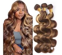 Hxxcoup Sew in Bundles Paquetes De Cabello Humano Human Hair Bundles Body Wave P427 Highlight Blond Double Weft Extensions 20 22 24 Inch with Minimal Smell Minimal Tangle 100g/pc for Women
