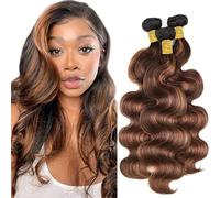 Hxxcoup Sew in Bundles Paquetes De Cabello Humano Human Hair Bundles Body Wave P430 Highlight Brown Double Weft Extensions 26 28 30 Inch with Minimal Smell Minimal Tangle 100g/pc for Women