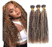 Hxxcoup Sew in Bundles Paquetes De Cabello Humano Human Hair Bundles Curly Wave P427 Highlight Blond Double Weft Extensions 26 28 30 Inch with Minimal Smell Minimal Tangle 100g/pc for Women