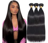 Hxxcoup Sew in Bundles Paquetes De Cabello Humano Human Hair Bundles Straight # 1B Natural Black Double Weft Extensions 24 26 28 Inch with Minimal Smell Minimal Tangle 100g/pc for Women