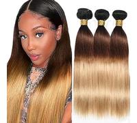 Hxxcoup Sew in Bundles Paquetes De Cabello Humano Human Hair Bundles Straight 1B427 Ombre Blond Double Weft Extensions 24 26 28 Inch with Minimal Smell Minimal Tangle 100g/pc for Women