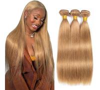 Hxxcoup Sew in Bundles Paquetes De Cabello Humano Human Hair Bundles Straight #27 Blonde Double Weft Extensions 26 28 30 Inch with Minimal Smell Minimal Tangle 100g/pc for Women