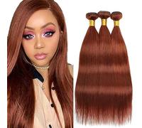 Hxxcoup Sew in Bundles Paquetes De Cabello Humano Human Hair Bundles Straight #33 Reddish Brown Double Weft Extensions 24 26 28 Inch with Minimal Smell Minimal Tangle 100g/pc for Women