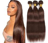 Hxxcoup Sew in Bundles Paquetes De Cabello Humano Human Hair Bundles Straight #4 Dark Brown Double Weft Extensions 24 26 28 Inch with Minimal Smell Minimal Tangle 100g/pc for Women