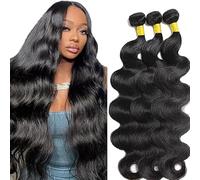 Hxxcoup Straight Bundle Human Hair Extension Tissage Cabello humano Double Weft Unprocessed Brazilian Virgin Human Hair Natural Black Minimal Tangle For Women 3 Bundle Total 300g 12 14 16 Inch