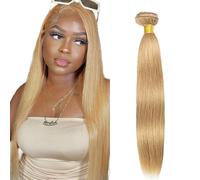 Hxxcoup Straight Bundles Human Hair Extension Tejiendo el pelo humano Double Weft Brazilian Virgin Human Hair #27 Honey Blonde Minimal Tangle & Shedding For Women 100g/1pc 20 Inch
