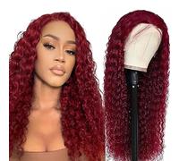 Hxxcoup Water Wave 13 x 4 peluca de pelo humano frontal #99J Borgoña 150% densidad real sin procesar brasileña virgen humana para mujeres pre placked with hairline 20 pulgadas