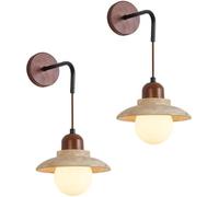 HXYSXHJUO Aplique de Pared de travertino Amarillo, decoración de Madera Maciza, Pantalla de Cristal de Alta transmisión de luz, lámpara de Piedra, Juego de 2, Estilo WABI-sabi, iluminación a
