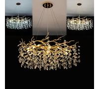 HXYSXHJUO Elegante lámpara de araña de Cristal Art Déco - Diseño Moderno de Ramas de árbol, Acabado Dorado, lámpara Colgante LED Regulable de Tres Niveles, Ideal para Salones, comedores y ve