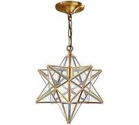 HXYSXHJUO - Lámpara colgante de cobre con forma de estrella con pantalla de cristal texturizado para techo, ideal para pasillos, callejones, escaleras, entrada o habitación.