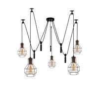 HXYSXHJUO Lámpara Colgante Industrial de 5 vías con polea de Cobre Cepillado, Bombillas LED E27 Incluidas, Cables de suspensión Ajustables de 100 cm, Placa de Techo metálica de 12 cm, ilumin