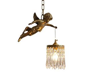 HXYSXHJUO Lámpara de araña Estilo francés con Forma de ángel, Totalmente de Bronce, con Acabado en latón, Ideal para la Cocina, el Dormitorio o como lámpara de Noche de Cristal.
