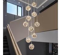 HXYSXHJUO Lámpara de araña LED Minimalista de 10 Luces con esferas de Cristal para hogares Modernos. Lámparas Colgantes largas y Creativas, Ideales para escaleras y Salas de Estar en Villas.