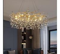 HXYSXHJUO Lámpara de araña Moderna de Cristal con Forma de Rama de árbol Dorada, Colgante LED Tricolor G9 para Sala de Estar, Comedor, Dormitorio, Cocina, Pasillo. Color Dorado, 100 cm de di