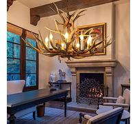 HXYSXHJUO Lámpara de araña Vintage de Cuerno de Ciervo con 8/12 Luces, Comedor, la Cocina o la Sala de Estar. Su diseño rústico de Cuerno de Ciervo añade un Toque Natural a