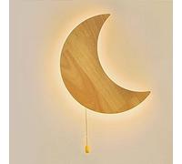 HXYSXHJUO Lámpara de Pared de Madera con Forma de Luna, Interruptor, luz LED Regulable de 12 W para niños, 3 Colores, Aplique de Noche para mesita de Noche, para Interiores, dormitorios de n