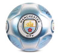 Hy-Pro Balón de fútbol clásico con Licencia Oficial | Metálico, Talla 5, Man City, Entrenamiento, Partido, mercancía, Coleccionable para niños y Adultos, Azul y Blanco