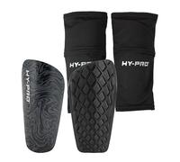 Hy-Pro Espinilleras con Calcetines de fútbol - Calcetines elásticos Transpirables y Seguros para Jugadores de 140 a 160 cm, tamaño Mediano, diseño sin Tirantes para una protección Segura