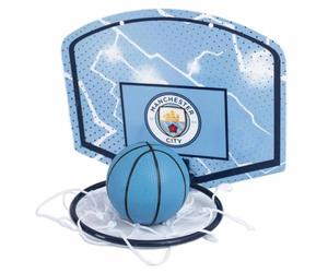 Hy-Pro Juego de Baloncesto con Licencia Oficial del Manchester City, Juego de Baloncesto para Interiores con Tablero, Borde y Pelota, Mini aro de Pelota para habitación de niños con Logotipo del