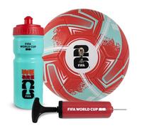 Hy-Pro Juego de Regalo de fútbol con Licencia Oficial de la Copa Mundial de la FIFA 2026, Pelota tamaño 5 con Bomba de fútbol y Botella de 500 ml, Regalos para niños y niñas, diseño Rojo y Cian de la