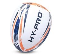 Hy-Pro Pelota de rugby de rebote tamaño 4, goma sintética, agarre de doble grano, cosida a mano, vejiga de látex duradera, ideal para entrenamiento de habilidades de paso y manejo, blanco/azul/naranja