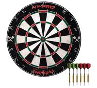 Hy-Pro Topflight - Juego de Diana de Dardos, 6 Dardos de Punta de Acero de 18 g, Ojo de Toro sin Grapas, sisal, 6 Plumas (3 Rojas y 3 Verdes), Interior y Exterior, Gran Idea de Regalo