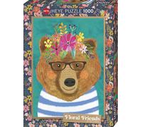 (HY29970) - Heye Puzzles - 1000 pc - Floral Friends, Gentle Bruin