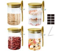 Hyacinthy Bote hermetico Cristal, 4 Set 650 ml tarros de Cristal con Tapa hermética, Botes Cristal con Tapa, tarros de Cristal con Cuchara de bambú, frascos de Vidrio Cocina para Snack de Especias