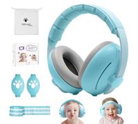 HyAdierTech 2 en 1 Cascos Bebe Antiruido, Protectores Auditivos para Bebés con Diadema Ajustable, Orejeras Reductoras de Ruido Niños, para Viajes y Entornos Ruidosos, para Bebés de 0 a 48 meses (azul)