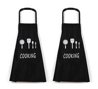 Hyakoz 2 Piezas Delantal Negro Impermeable con Bolsillos DelantalesUnisex Chefs Delantal de Cocina Para Cocinar Restaurante Trabajar BBQ Jardinería Artesanía Hornear