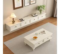 HYANXUE American - Mueble de TV flotante con puertas abatibles y cajones de 120-300 cm, soporte de pared para TV, banco de almacenamiento debajo de la TV para dormitorio, sala de estar (blanco, 160 cm