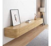 HYANXUE Mueble flotante con puertas abatibles y cajones, soporte tv montado en la pared, banco de almacenamiento debajo de tv para dormitorio, sala de estar (madera 2)