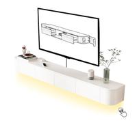 HYANXUE Mueble para TV flotante, soporte para TV montado con puertas desplegables y puerta lateral, banco de almacenamiento debajo de la televisión, para dormitorio y salón (blanco + LED, 160 cm)