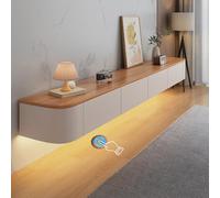 HYANXUE Soporte flotante para TV, estantes de TV montados en la pared con puerta, consola multimedia de TV, armario flotante para TV, banco de TV de gran almacenamiento debajo de la TV (madera + LED