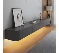 HYANXUE Soporte flotante para TV, estantes de TV montados en la pared con puerta, consola multimedia de TV, armario flotante para TV, banco de TV de gran almacenamiento debajo de la TV (gris + LED