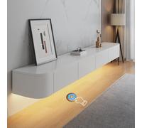 HYANXUE Soporte flotante para TV, estantes de TV montados en la pared con puerta, consola multimedia de TV, armario flotante para TV, banco de TV de gran almacenamiento debajo de la TV (blanco + LED