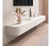 HYANXUE Soporte Flotante para TV, Estantes para TV Montados En La Pared con Puerta, Consola Multimedia para, Banco De Almacenamiento Grande para Debajo del (Blanco,180CM/70.8")