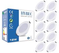 HYBEC - Downlight LED Empotrable para Techo Interior 12W, Foco para Techo con Driver Incluido, Luz Neutra 4000ºK (Pack 10)