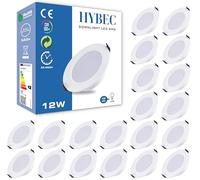 HYBEC - Downlight LED techo empotrable, Downlight LED 12W, Luz Neutra 4000ºK* (Pack 20)